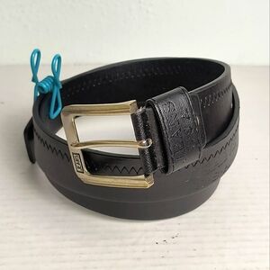 Classic Black Belt with Textured Leather and Large Metal Buckle Men's XL 42-44